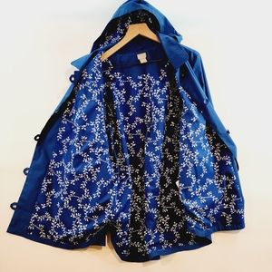 Chico's Women's Solid Blue Rain Jacket Printed Interior Zip Off/On Hood 16/18